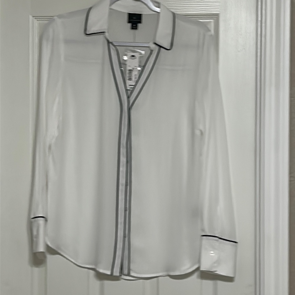 Worthington White Blouse with Black Trim M